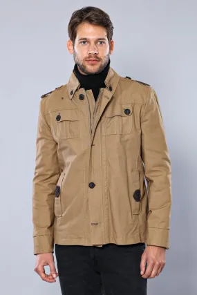 Epaulette 4 Pockets Washed Beige Coat-Wessi