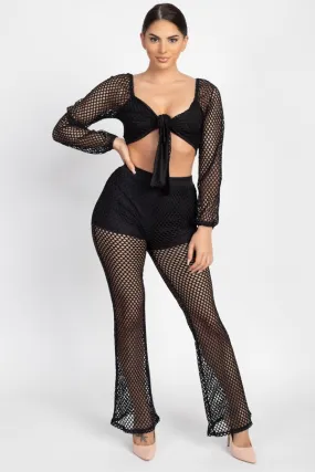 Fishnet Crop Top & Pants Set