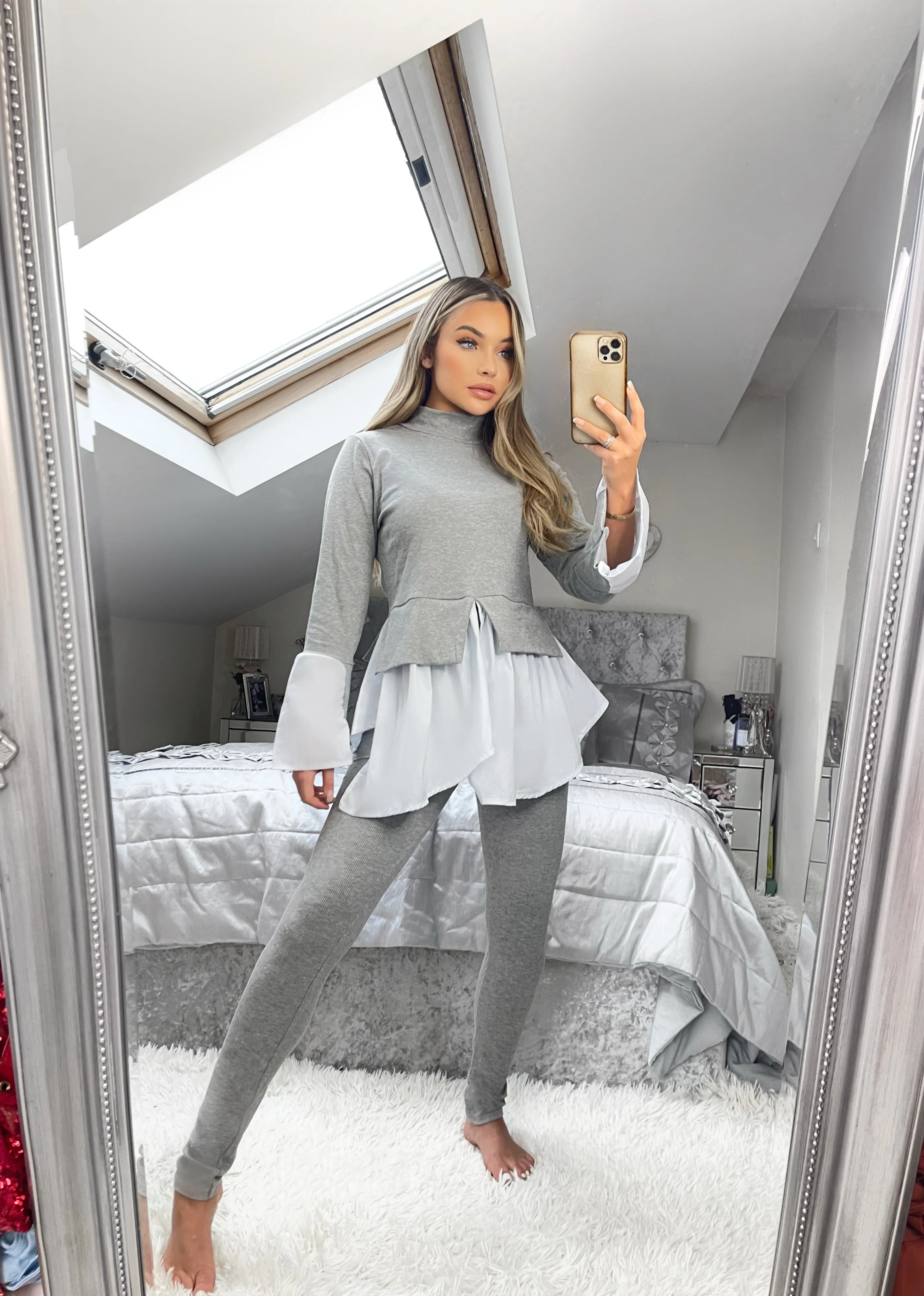 Francine Shirt Jumper Loungewear Set - Grey