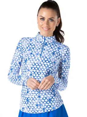 IBKUL Caribbean Tiles Mock Neck Riding Shirt