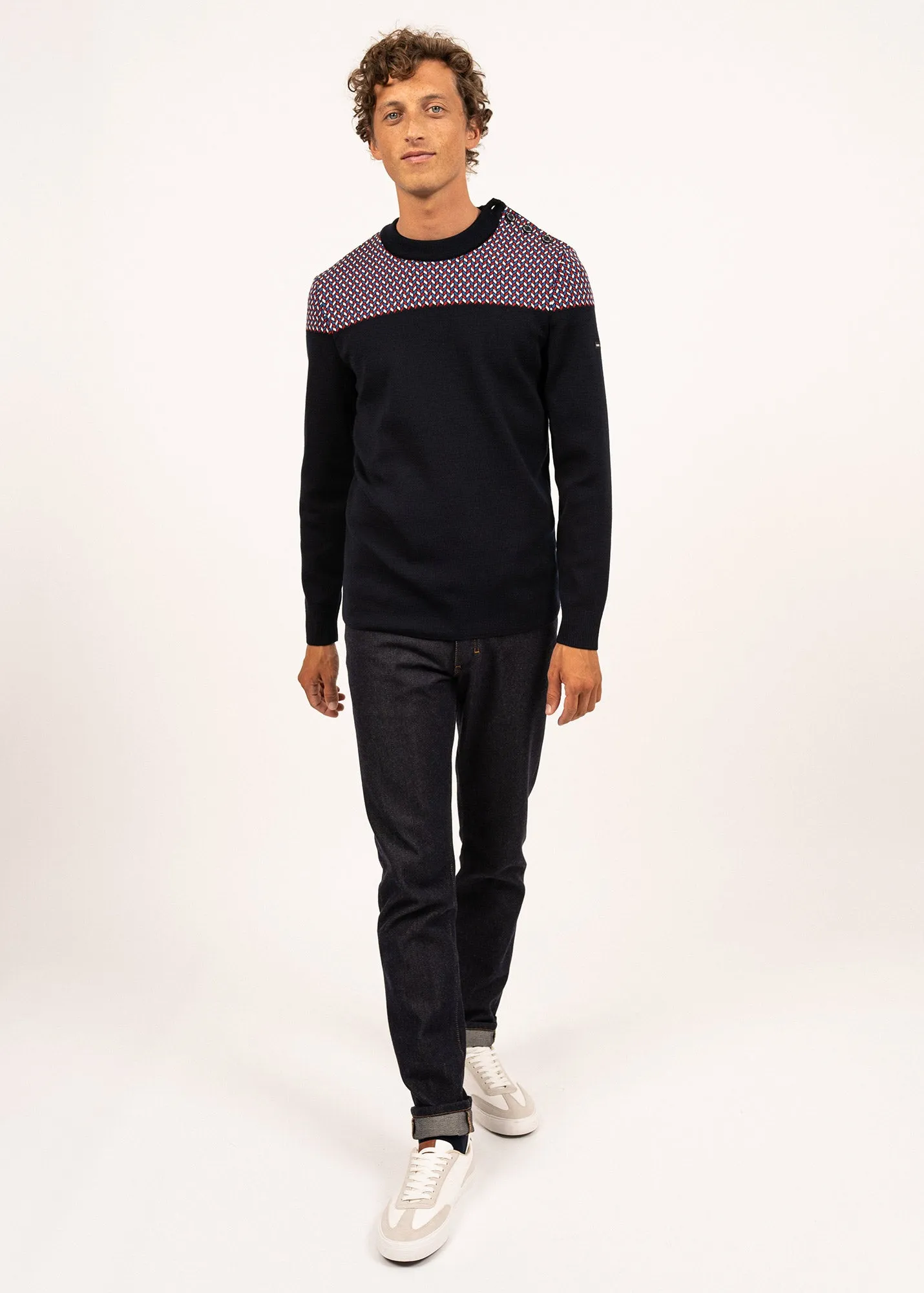 Jacquard sailor jumper - SAINT JAMES x Elysée (NAVY/MULTICO)