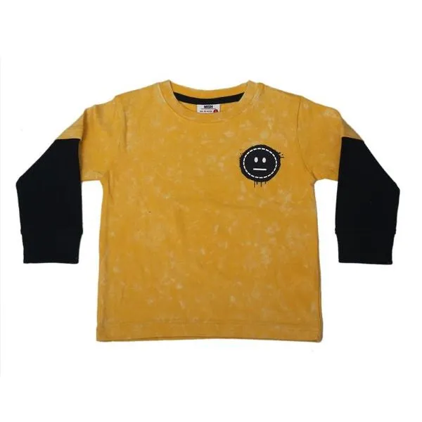 Kids Long Sleeve Thermal 2fer Shirt - Smiley Face - Navy