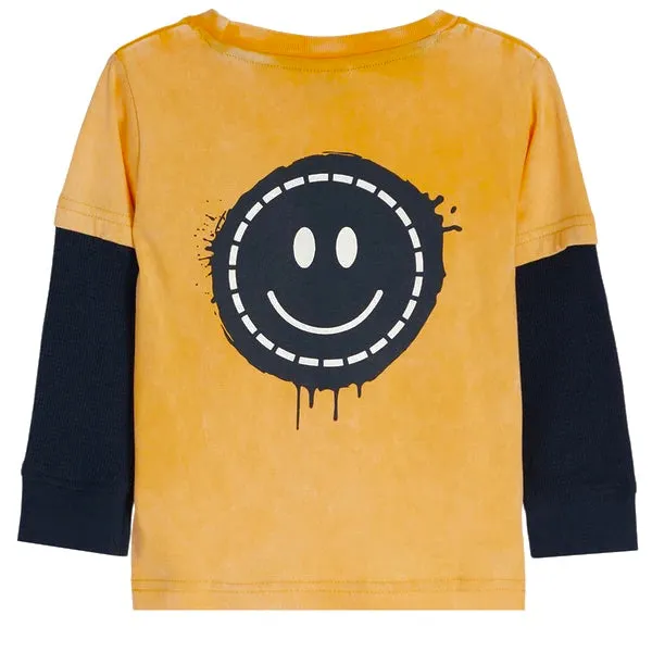 Kids Long Sleeve Thermal 2fer Shirt - Smiley Face - Navy