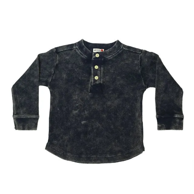 Kids Long Sleeve Thermal Henley Shirt - Navy