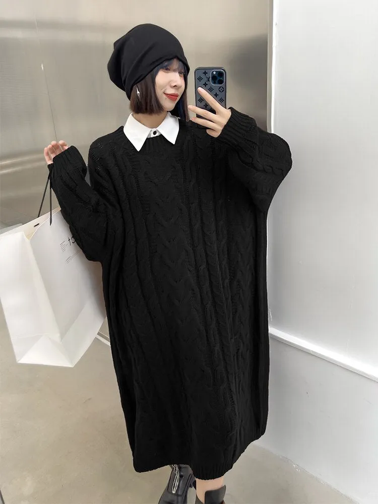 Korean-Inspired Autmn/Winter Cozy and Comfy Long Pullover Outside Streetwear Knitted Sweater Dress