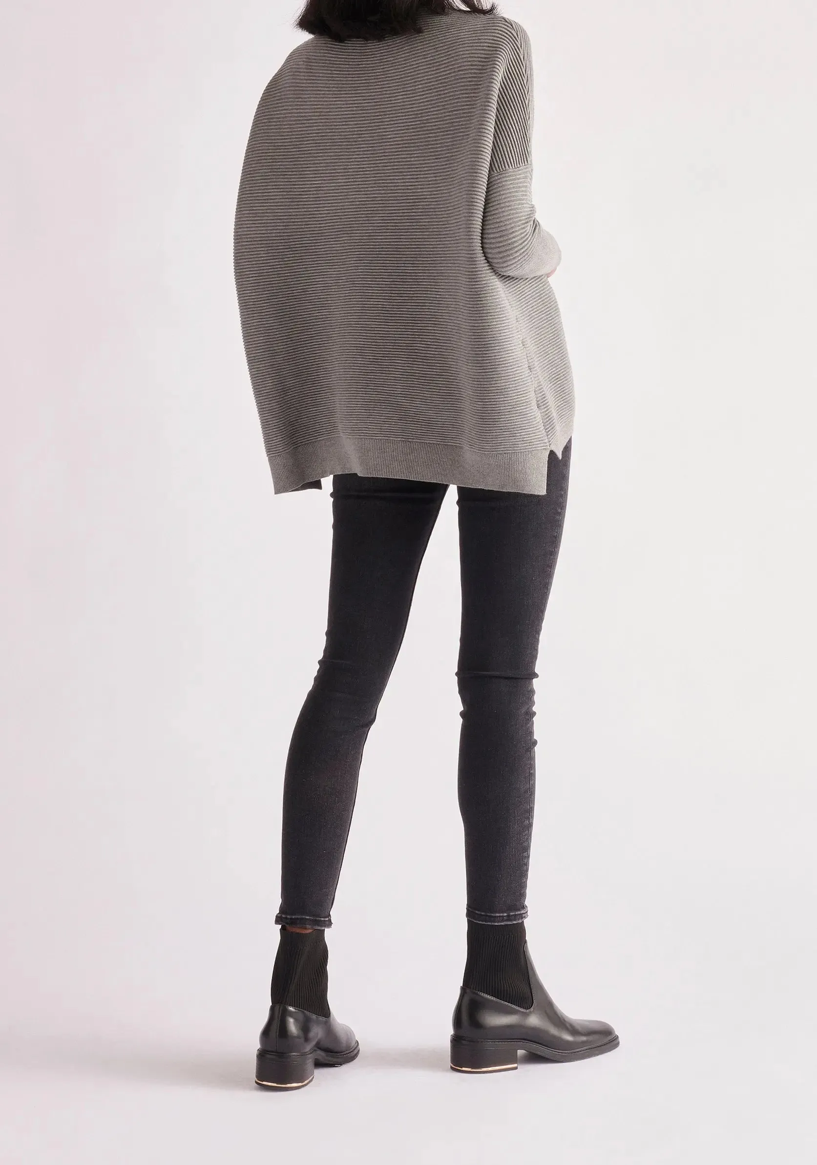 Light Grey Paisie Turtleneck Ribbed Jumper