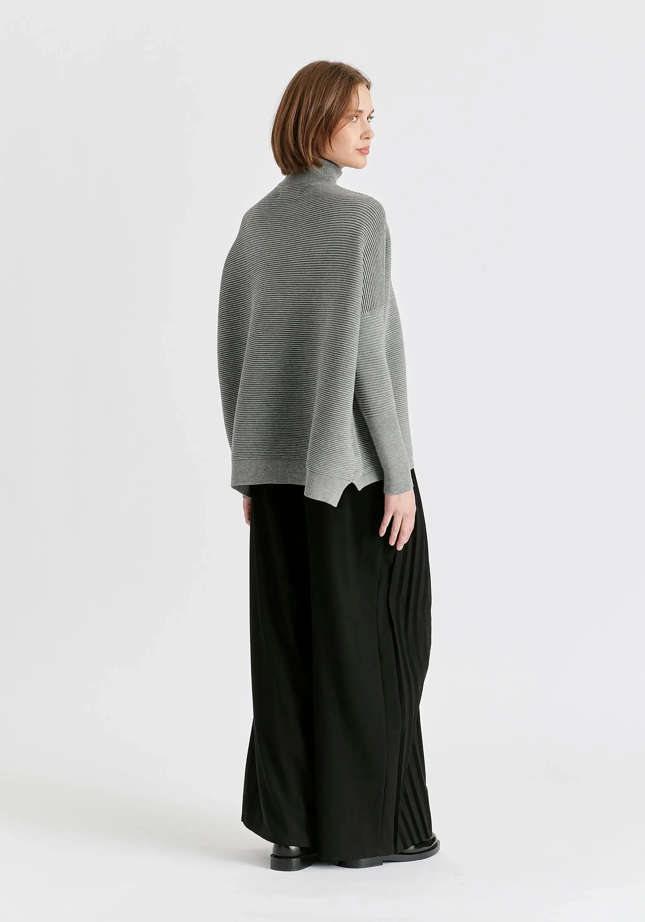 Light Grey Paisie Turtleneck Ribbed Jumper