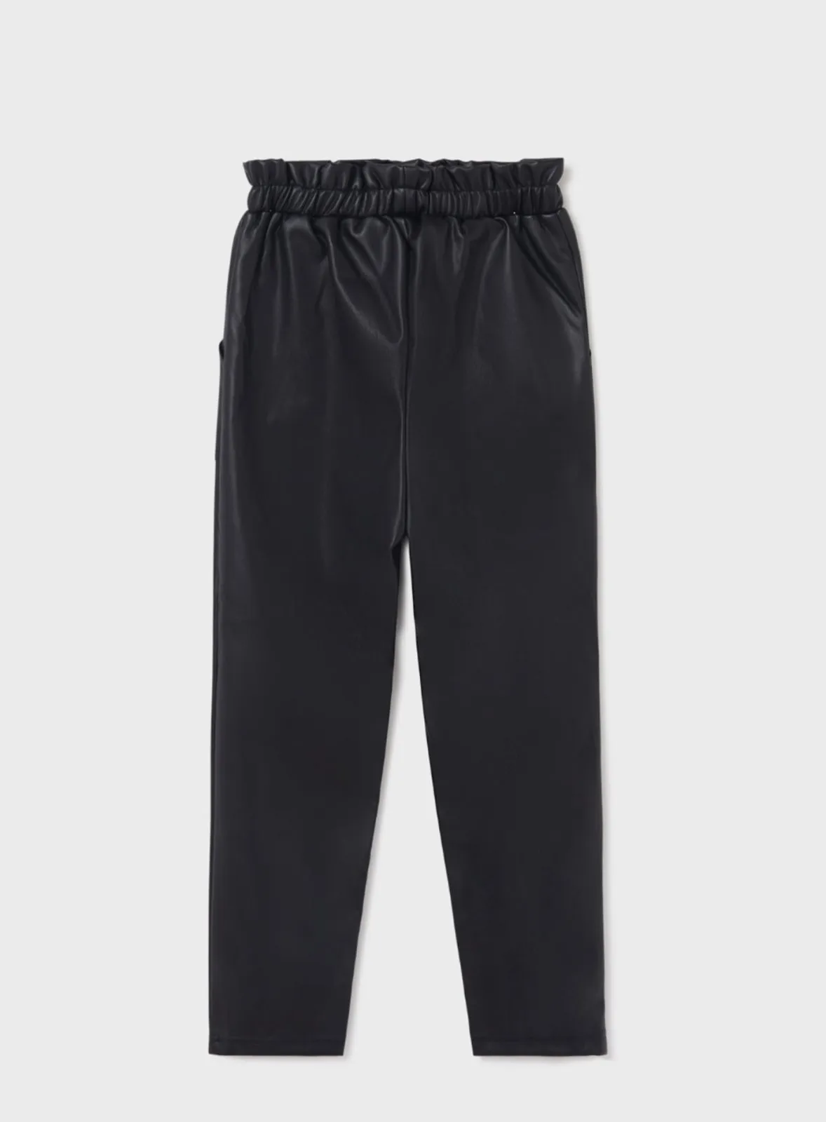 Mayoral Girls Black Leatherette Paper Bag Waist Pants