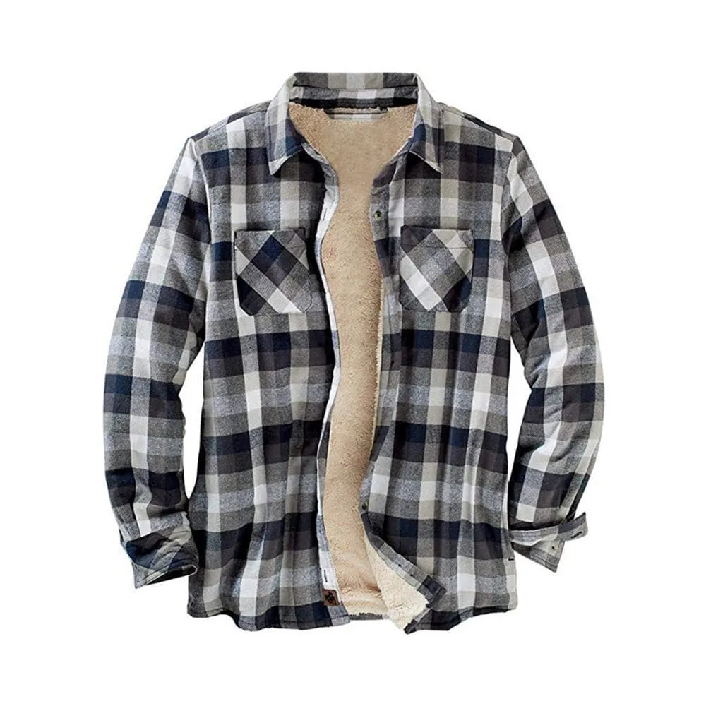 Men Plaid Print Lapel Collar Thermal Lined Shirt Jacket