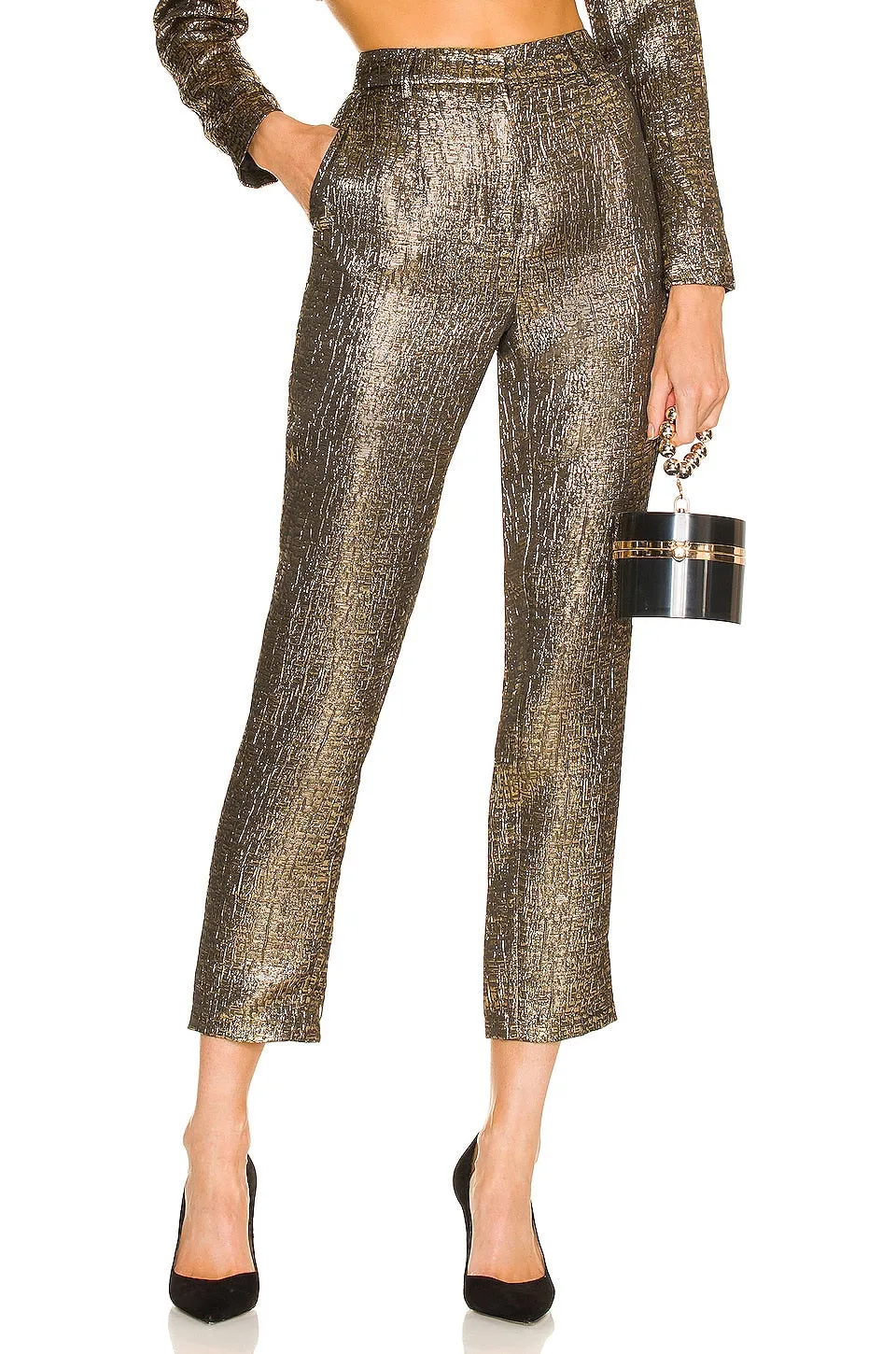 Michael Costello x REVOLVE Waverly Pants in Black & Gold