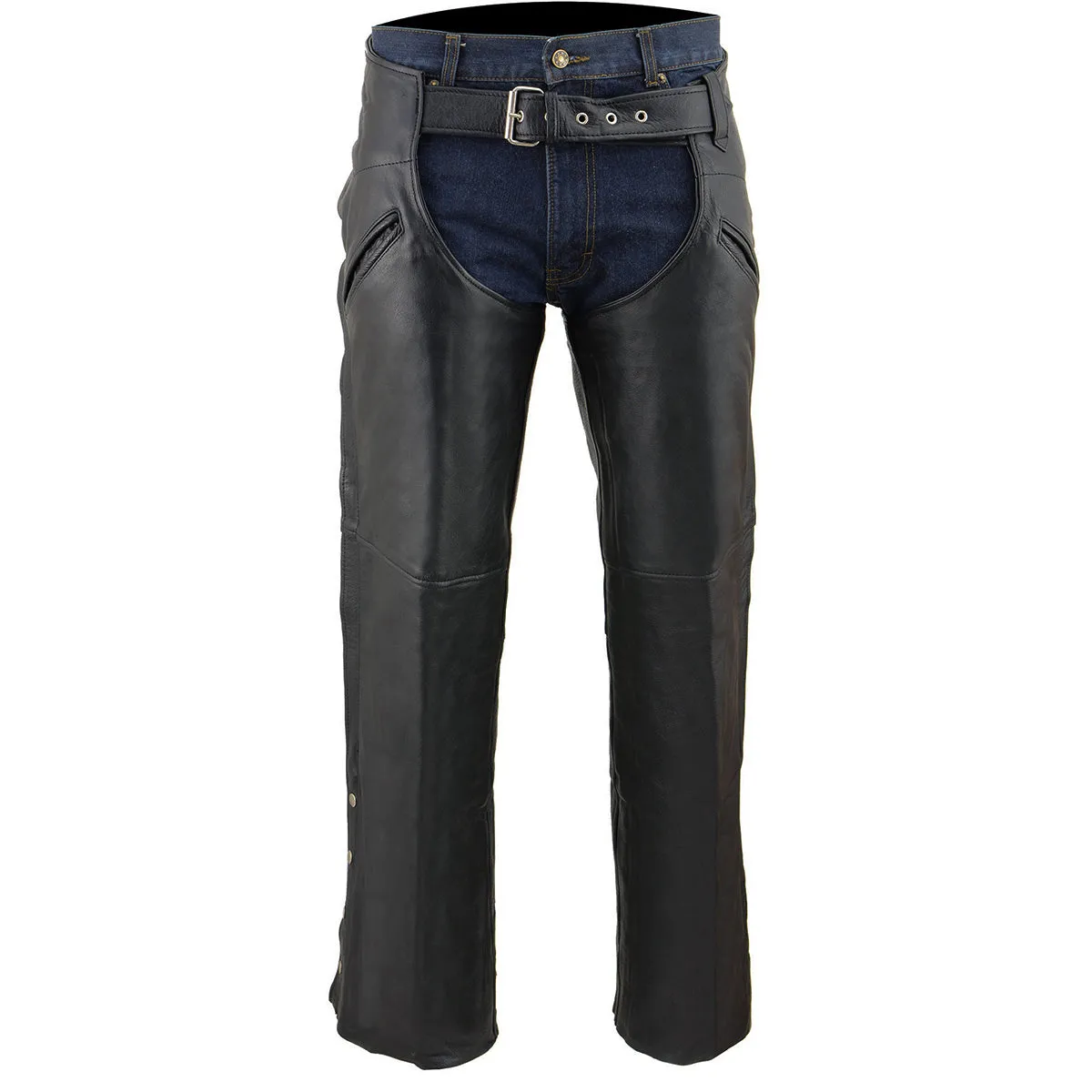 Milwaukee Leather Chaps for Men's Black Leather Slash Pocket- Snap Out Thermal Lined Motorcycle Riders Chap- SH1103