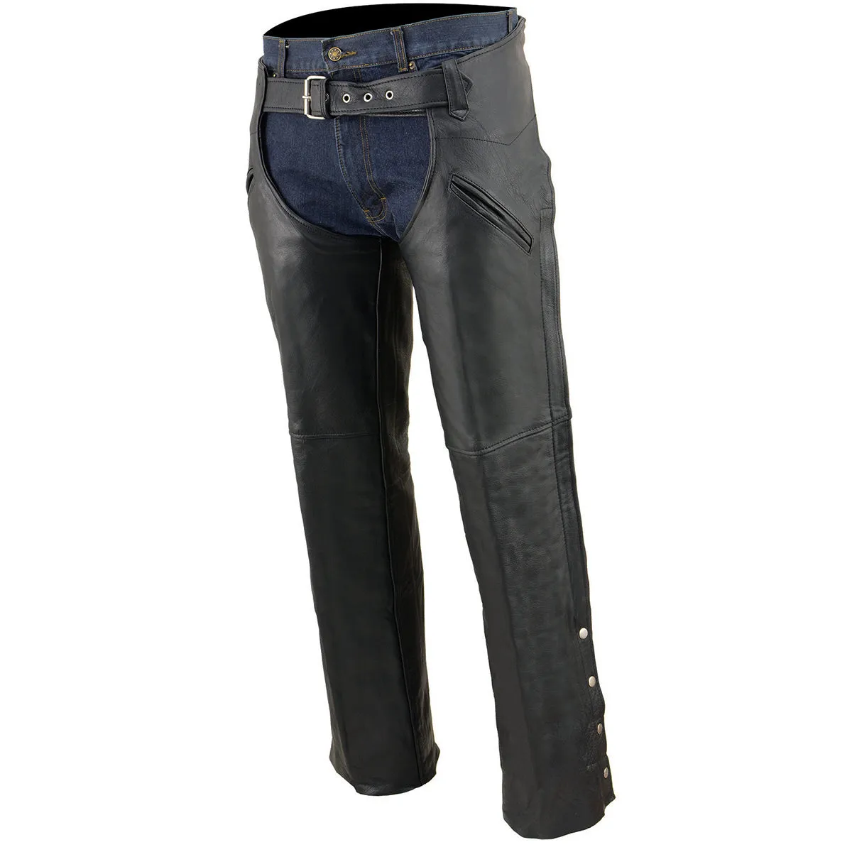 Milwaukee Leather Chaps for Men's Black Leather Slash Pocket- Snap Out Thermal Lined Motorcycle Riders Chap- SH1103