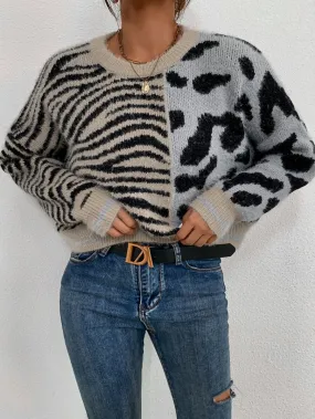 Monaco Zebra Striped And Cow Fluffy Knit Jumper