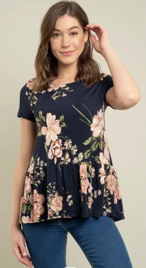 Navy Floral Top