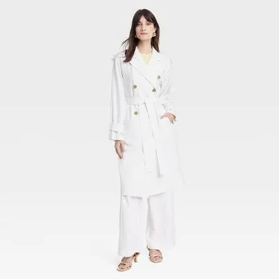 New - A New Day Women's Button Up Linen Trench Coat Jacket