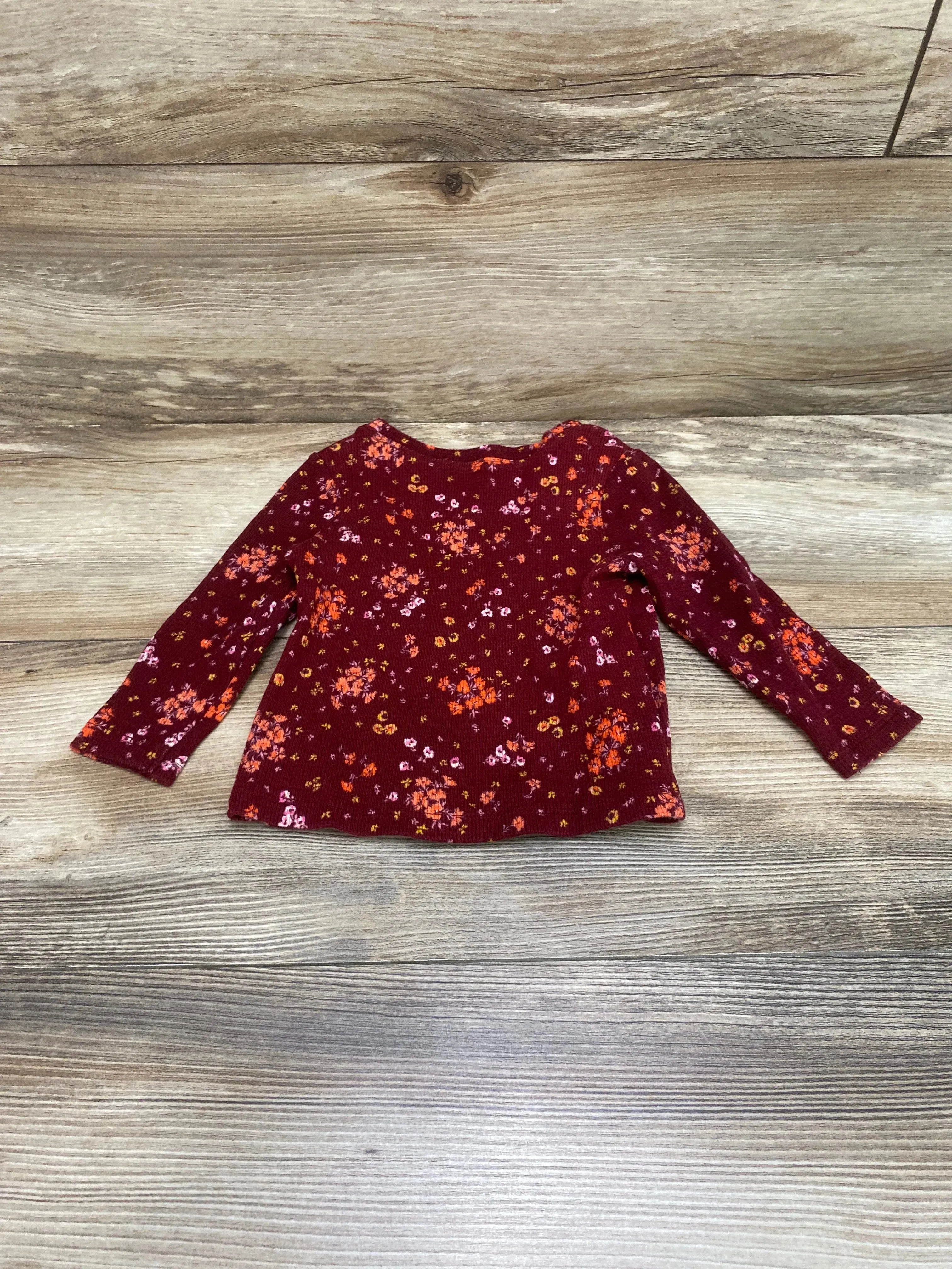 Old Navy Thermal Floral Shirt Burgundy sz 12-18m