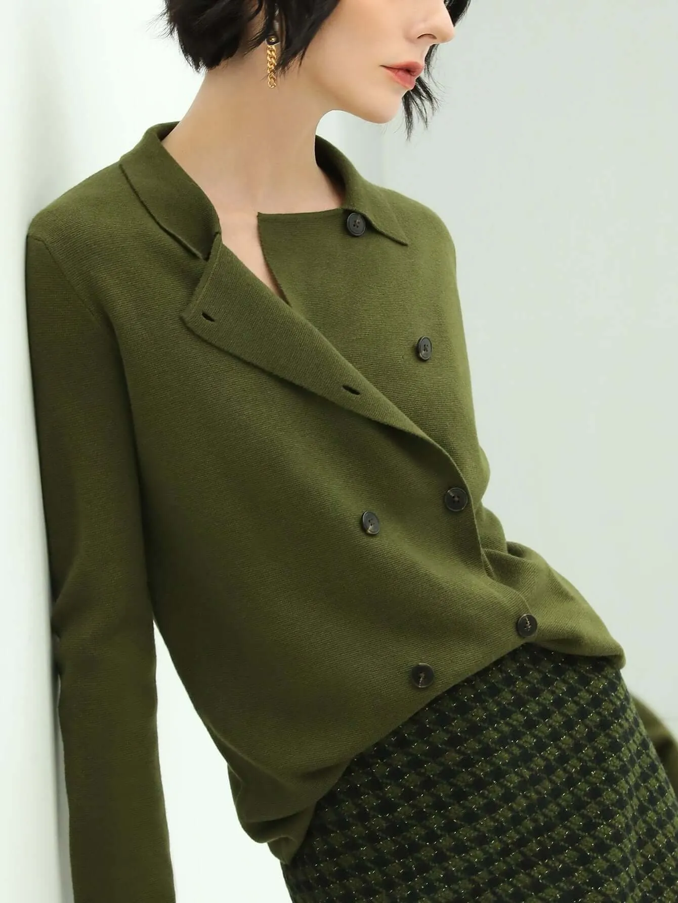 Olive Green Double Breasted Cardigan