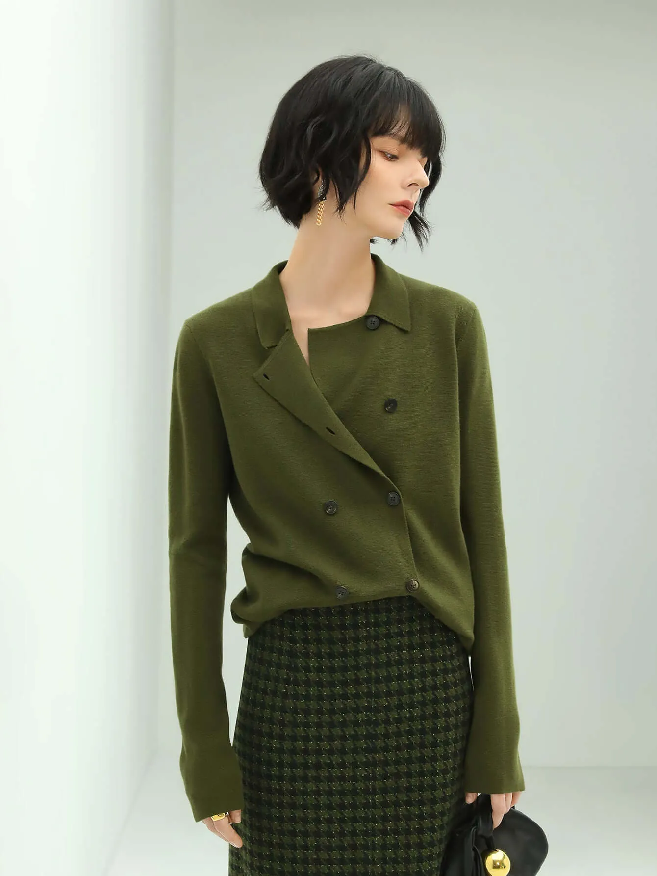 Olive Green Double Breasted Cardigan