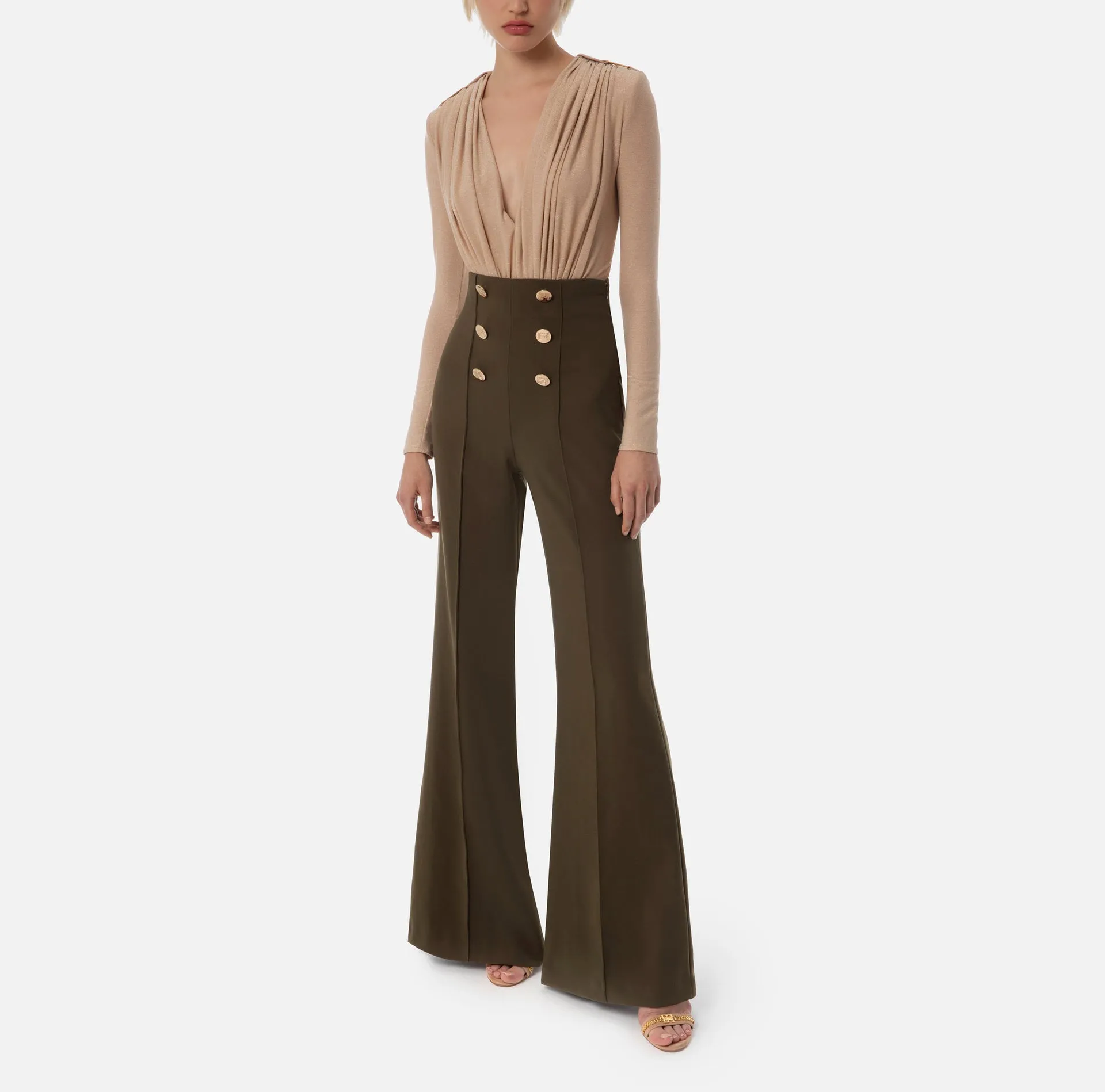 PA02436E2 Crepe palazzo trousers with button detail