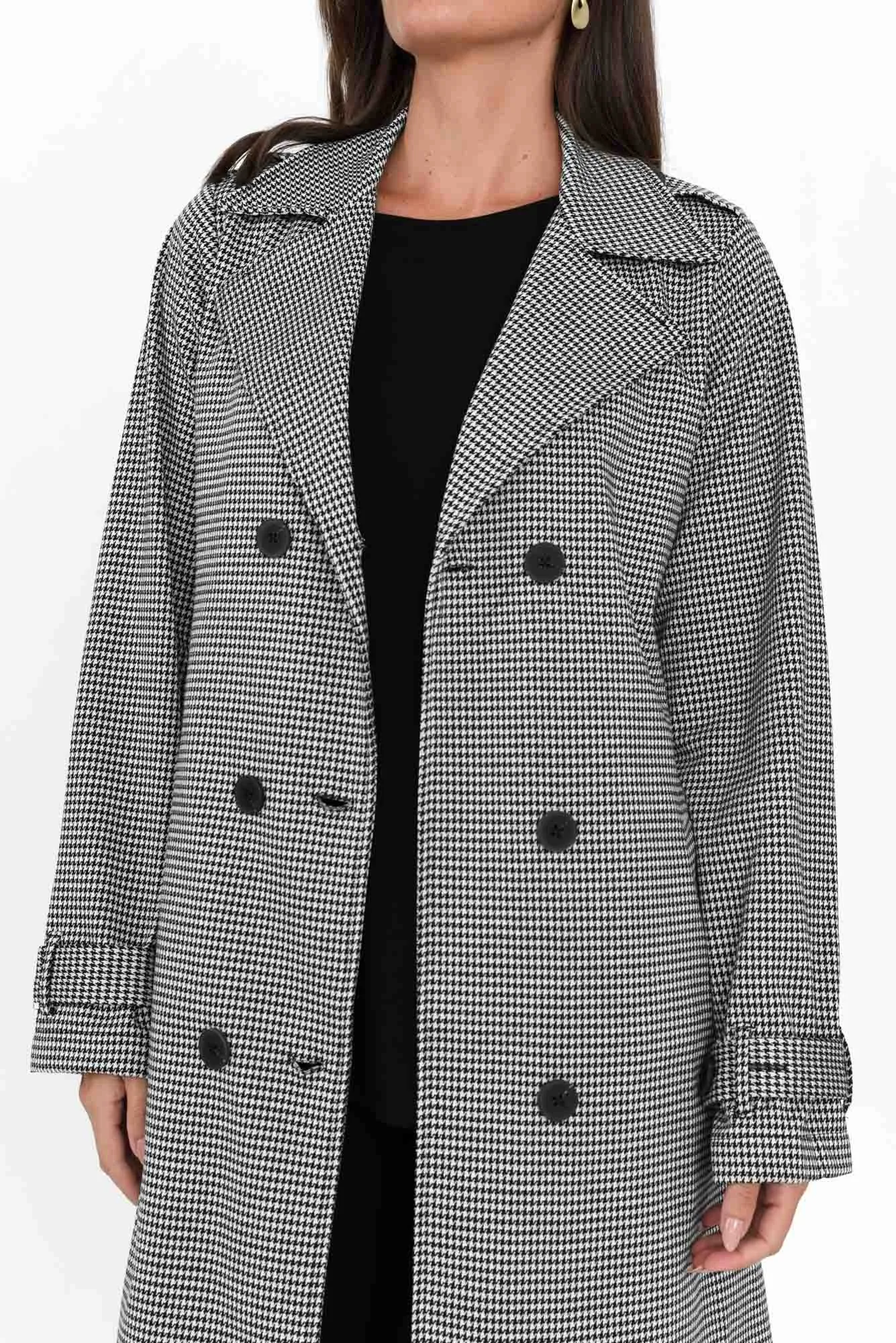 Penn Black Houndstooth Ponte Trench Coat