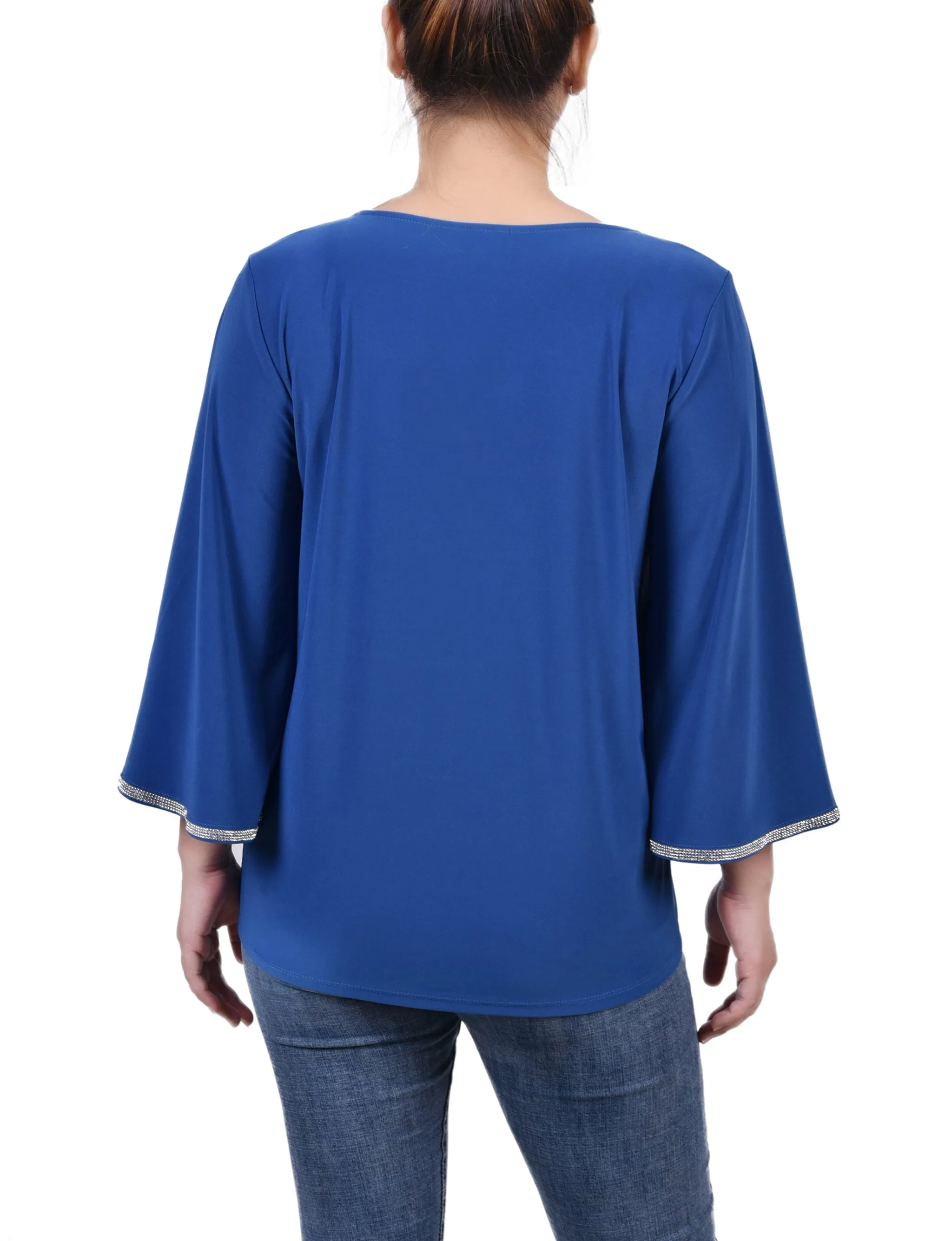 Petite 3/4 Bell Sleeve Top With Stones