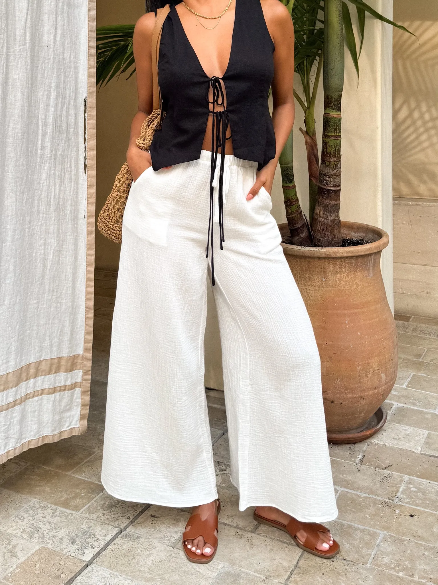 Pina Colada Gauze Pants in White - Final Sale