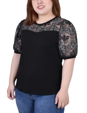 Plus Size Puff Lace-Sleeve Top