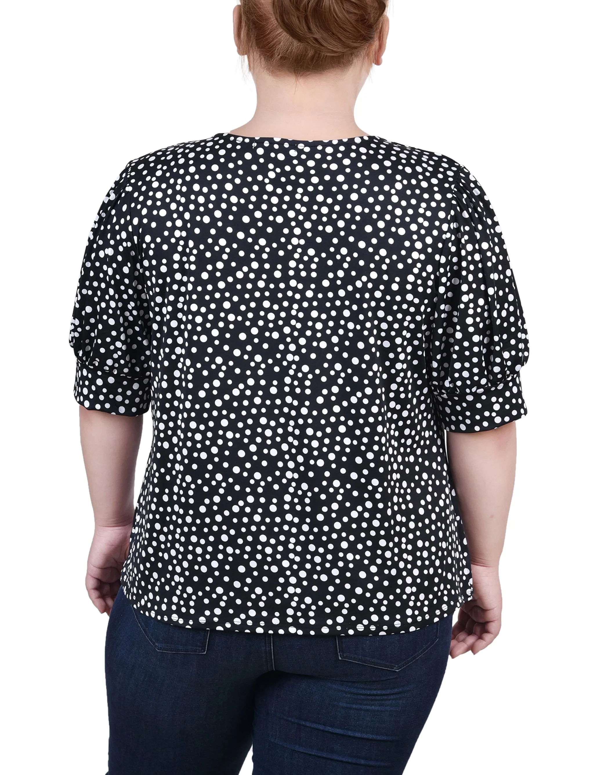 Plus Size Short Sleeve Balloon Sleeve Top With Hardware