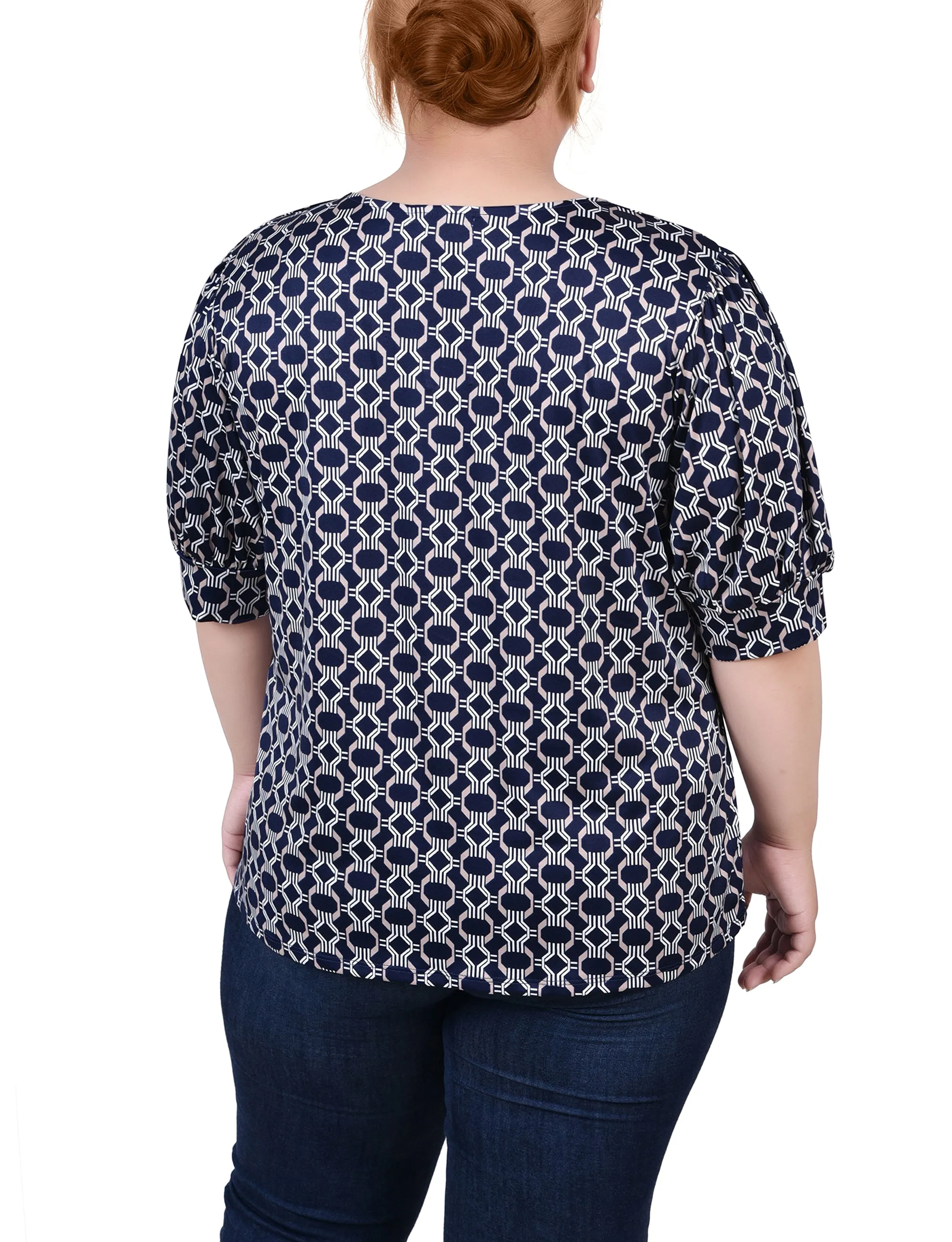 Plus Size Short Sleeve Balloon Sleeve Top With Hardware