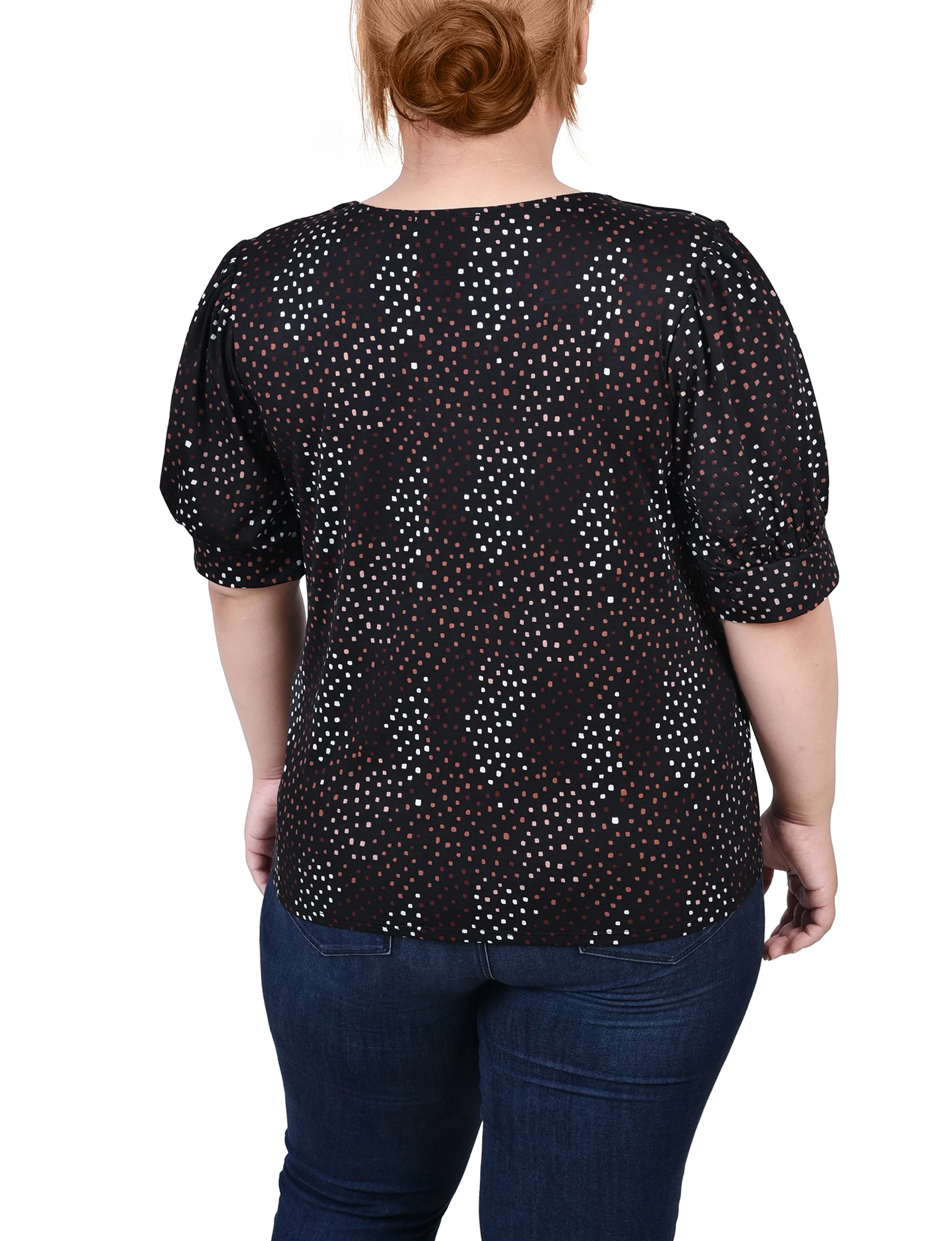 Plus Size Short Sleeve Balloon Sleeve Top With Hardware