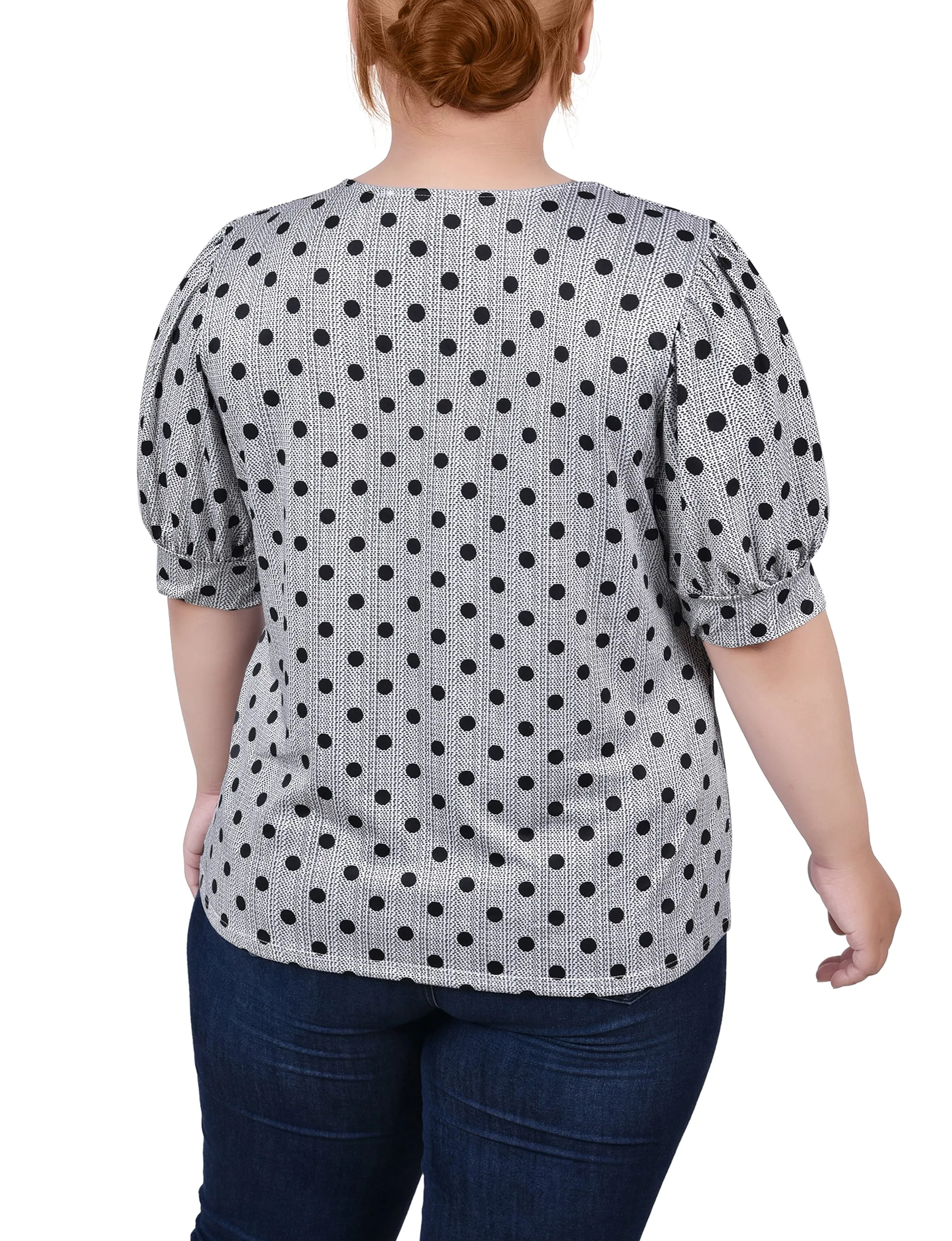 Plus Size Short Sleeve Balloon Sleeve Top With Hardware