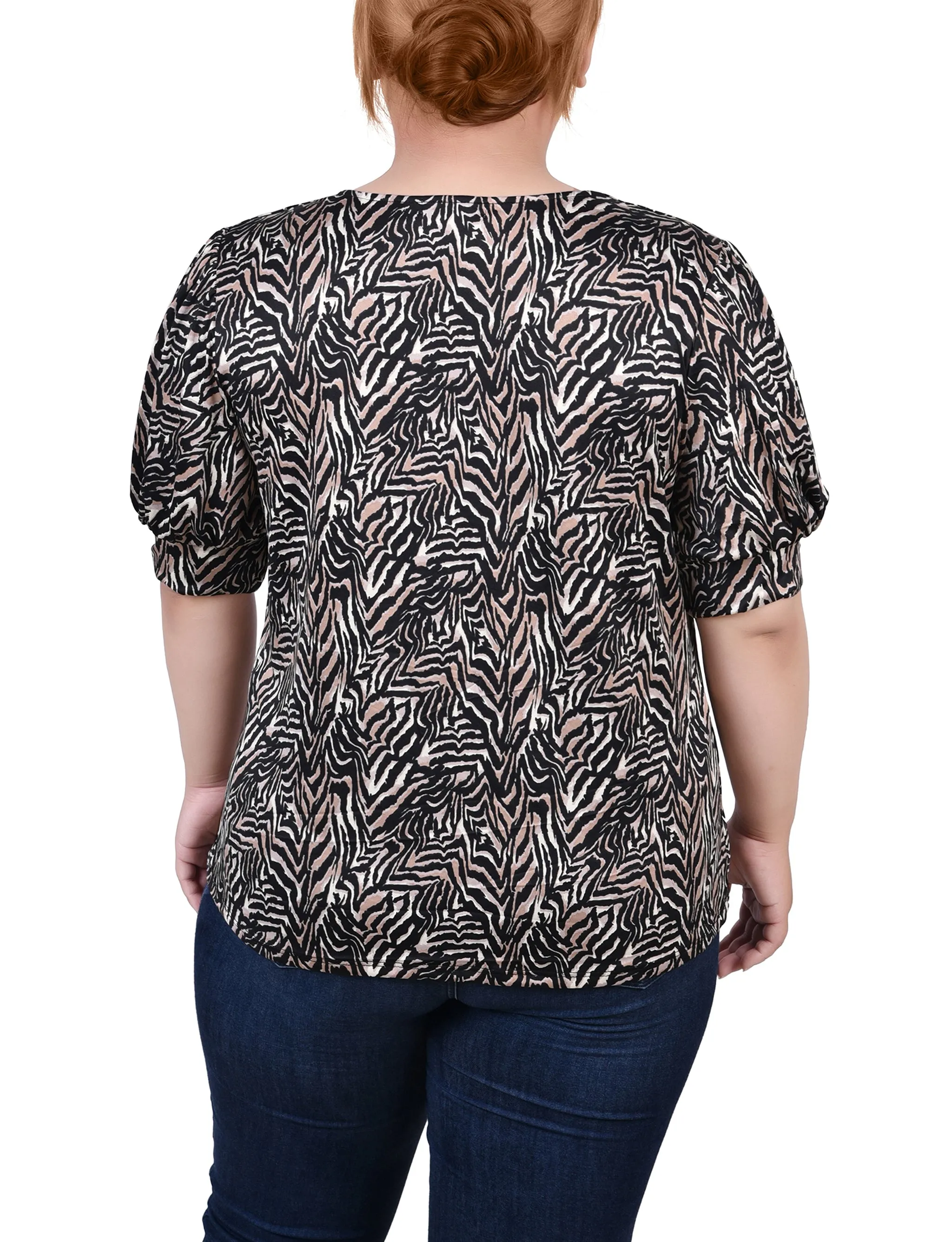 Plus Size Short Sleeve Balloon Sleeve Top With Hardware