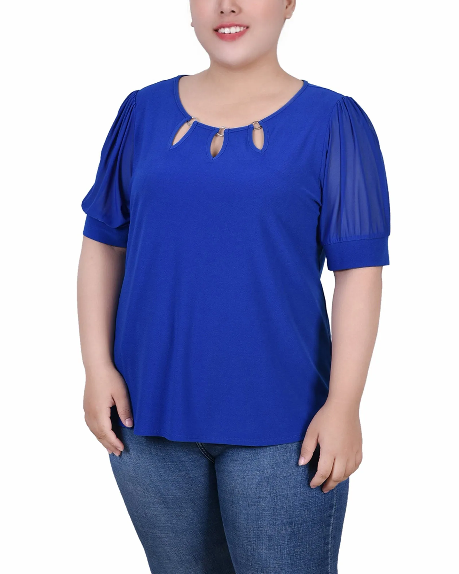 Plus Size Short Sleeve Three-Ring Top