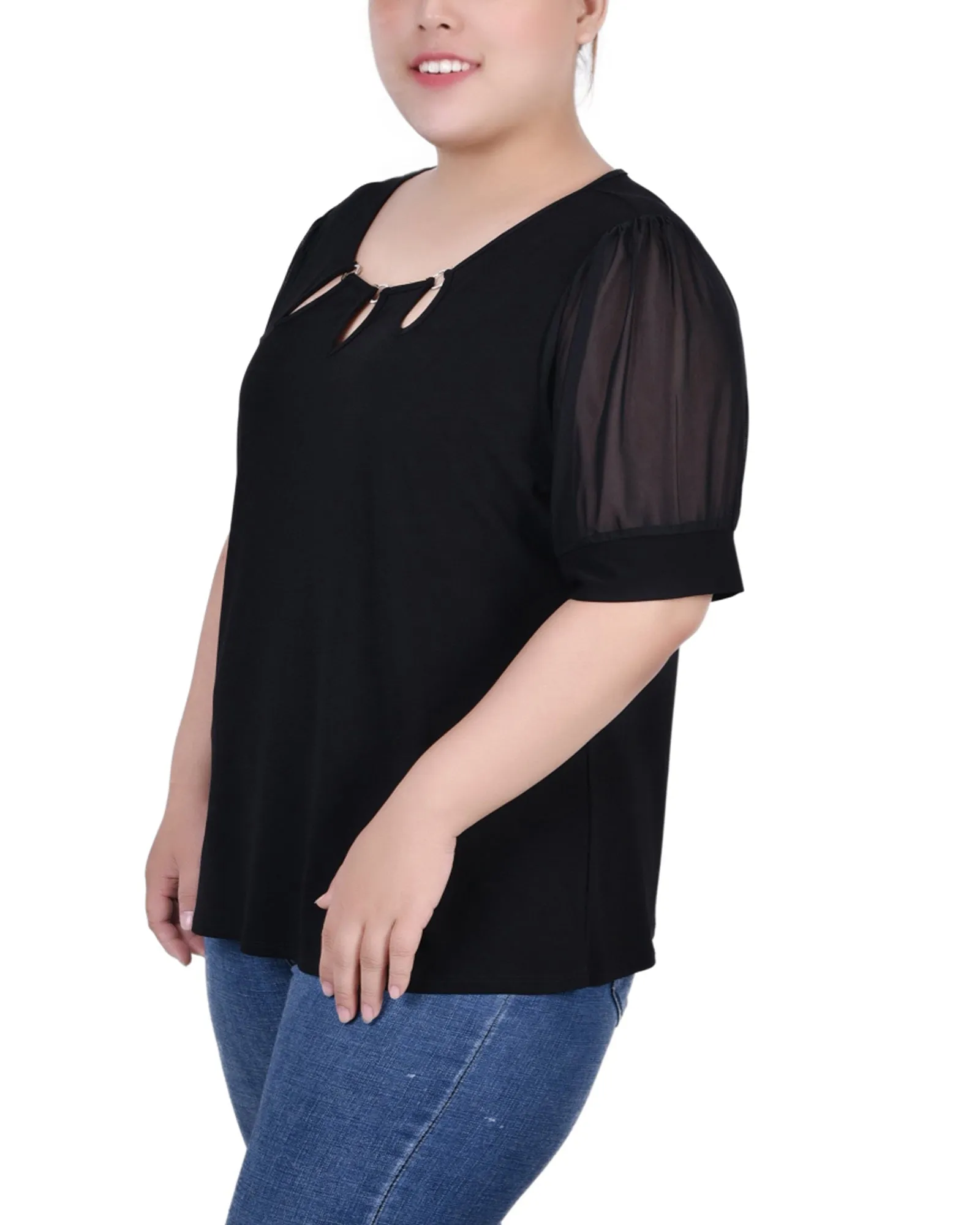 Plus Size Short Sleeve Three-Ring Top