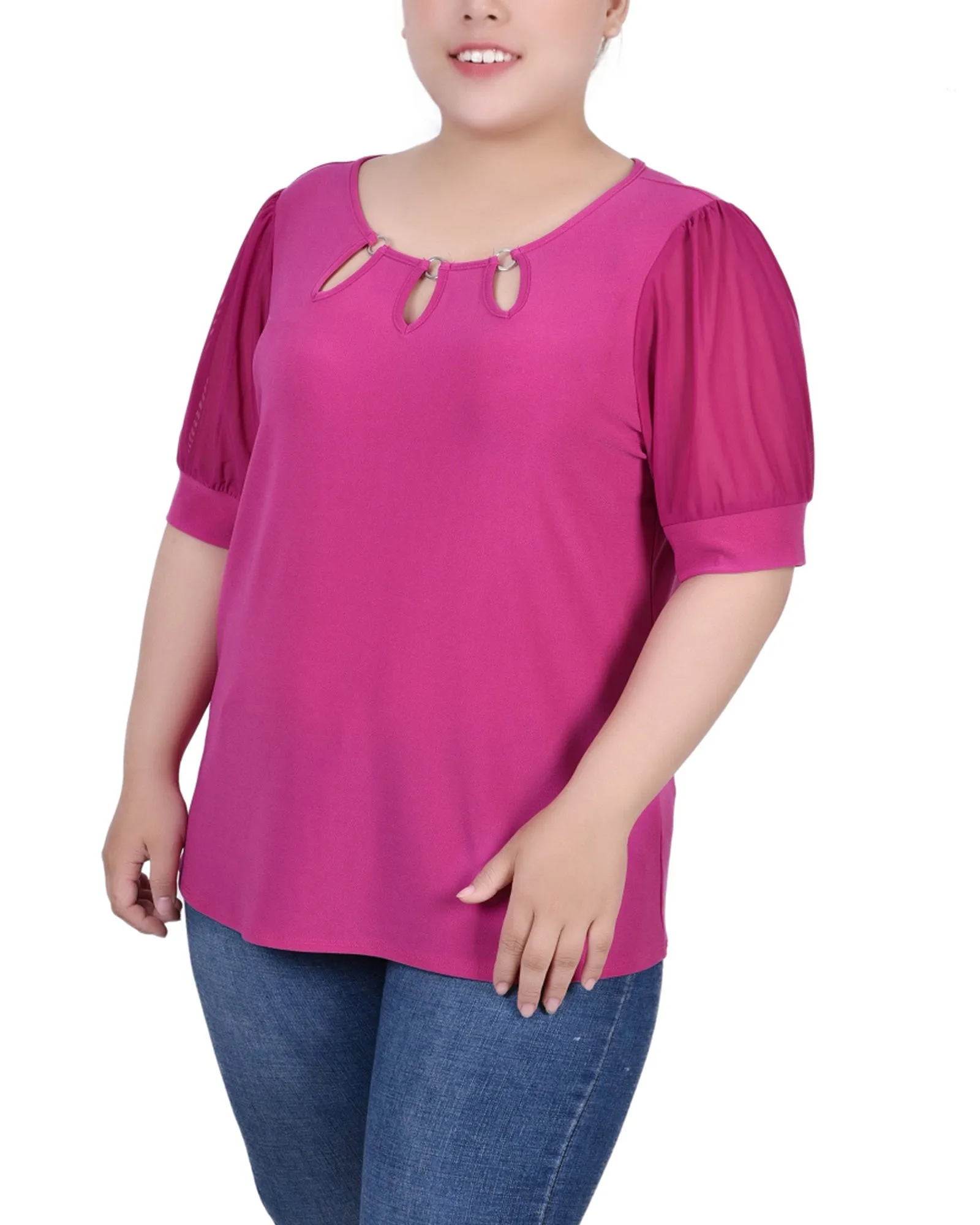 Plus Size Short Sleeve Three-Ring Top