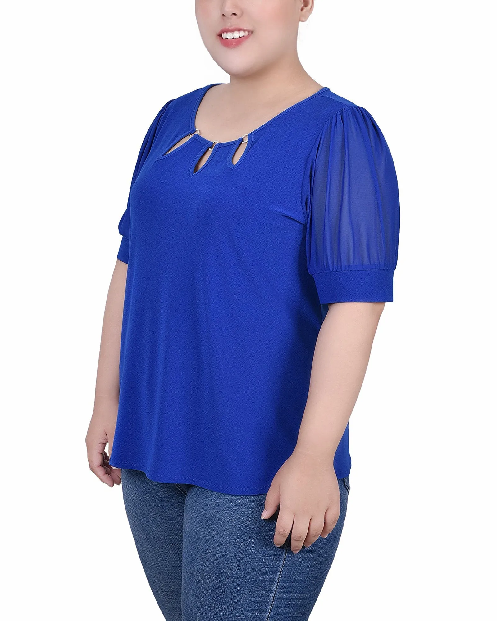 Plus Size Short Sleeve Three-Ring Top