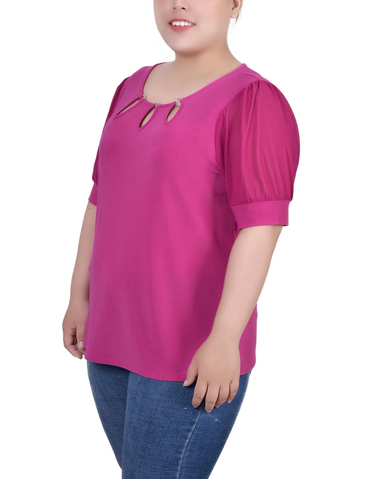 Plus Size Short Sleeve Three-Ring Top