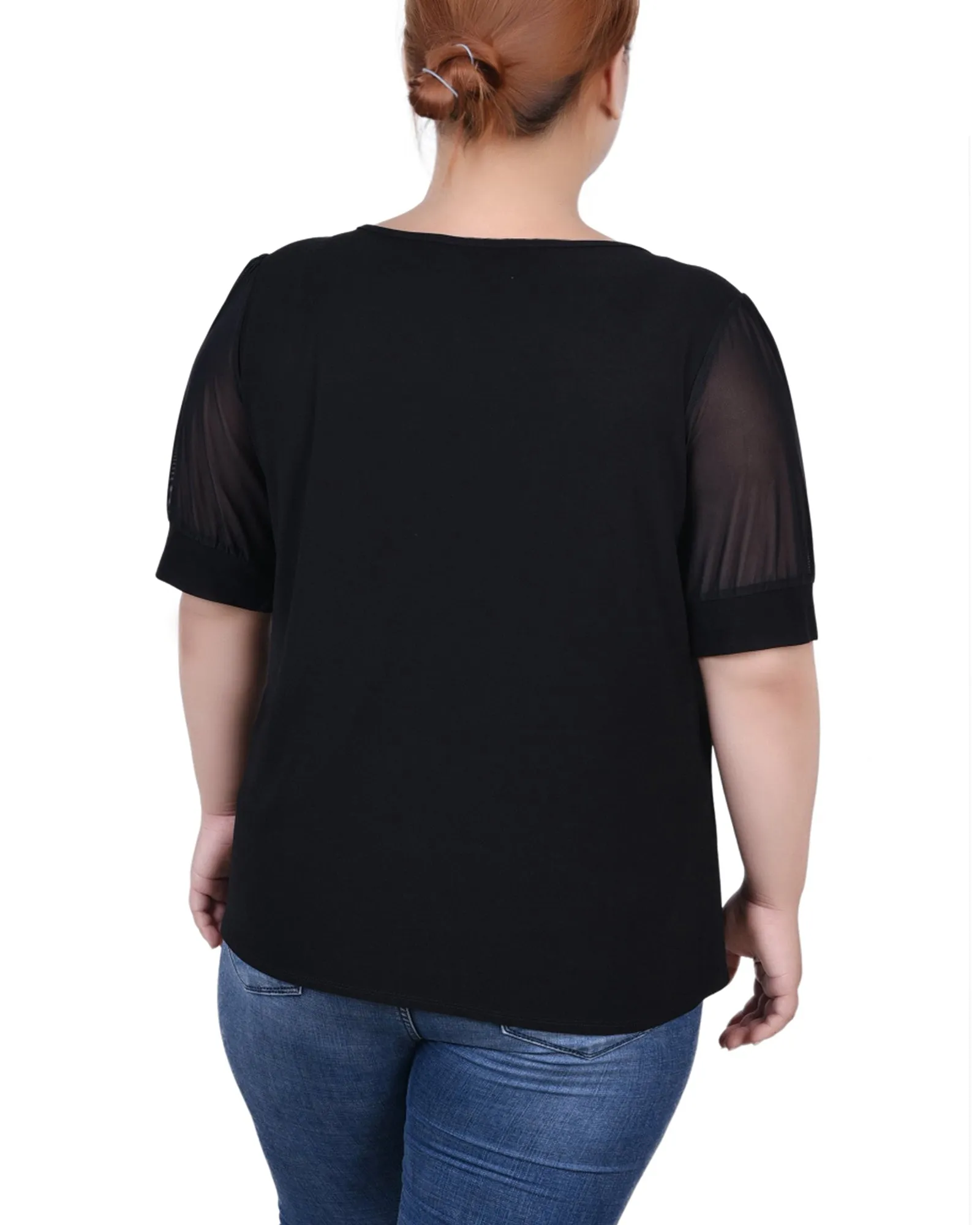 Plus Size Short Sleeve Three-Ring Top