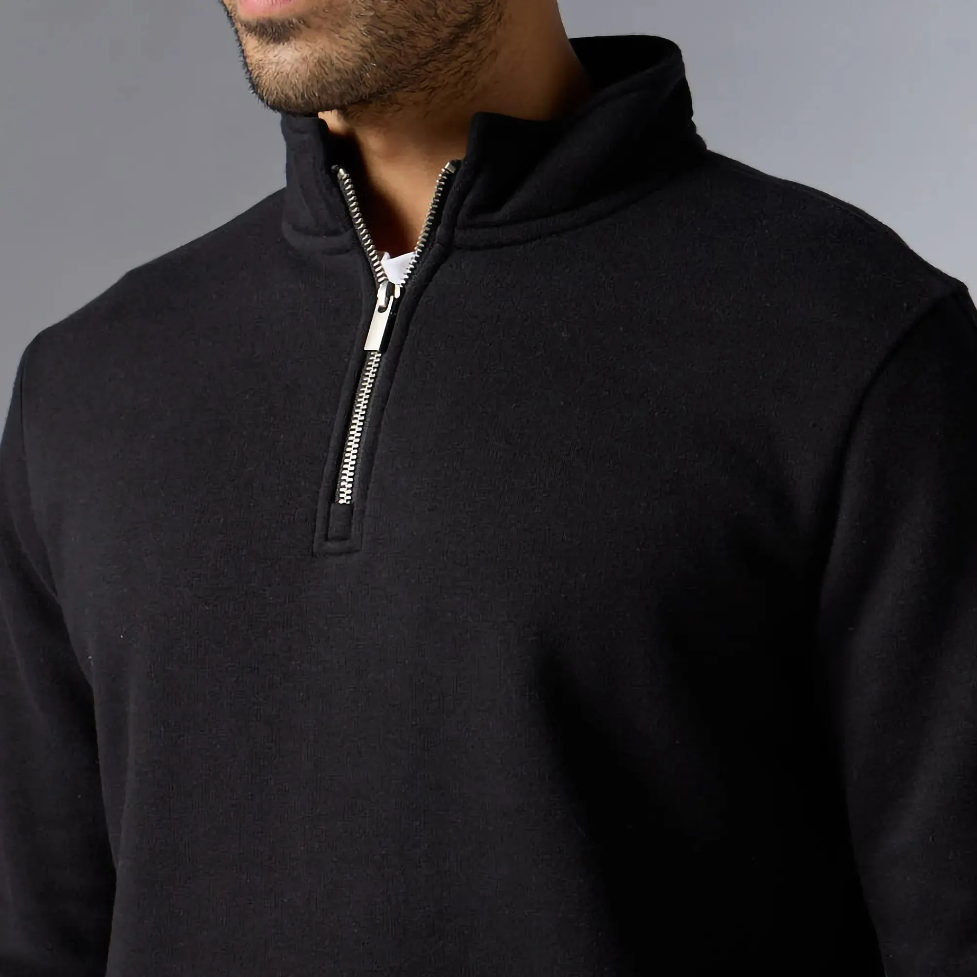 Pulse French Terry Cotton Blend Half Zip Pullover Pitch Black