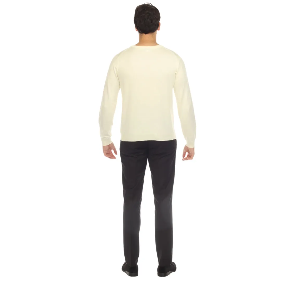 Sam Jacobi Men's Pullover Off-White Knitted Sweater Crewneck Stylish Knitwear Long Sleeve Casual Slim Fit