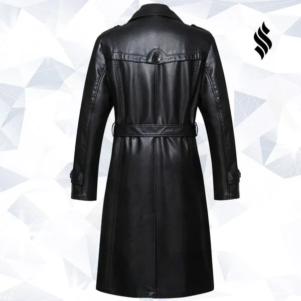 Sheepskin Men Long Leather Trench Coat