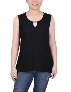 Sleeveless Knit Eyelet Top With Hardware