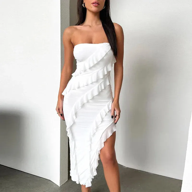 Split Party Club Elegant Women Sexy Ruffles Summer Maxi Dress Dress