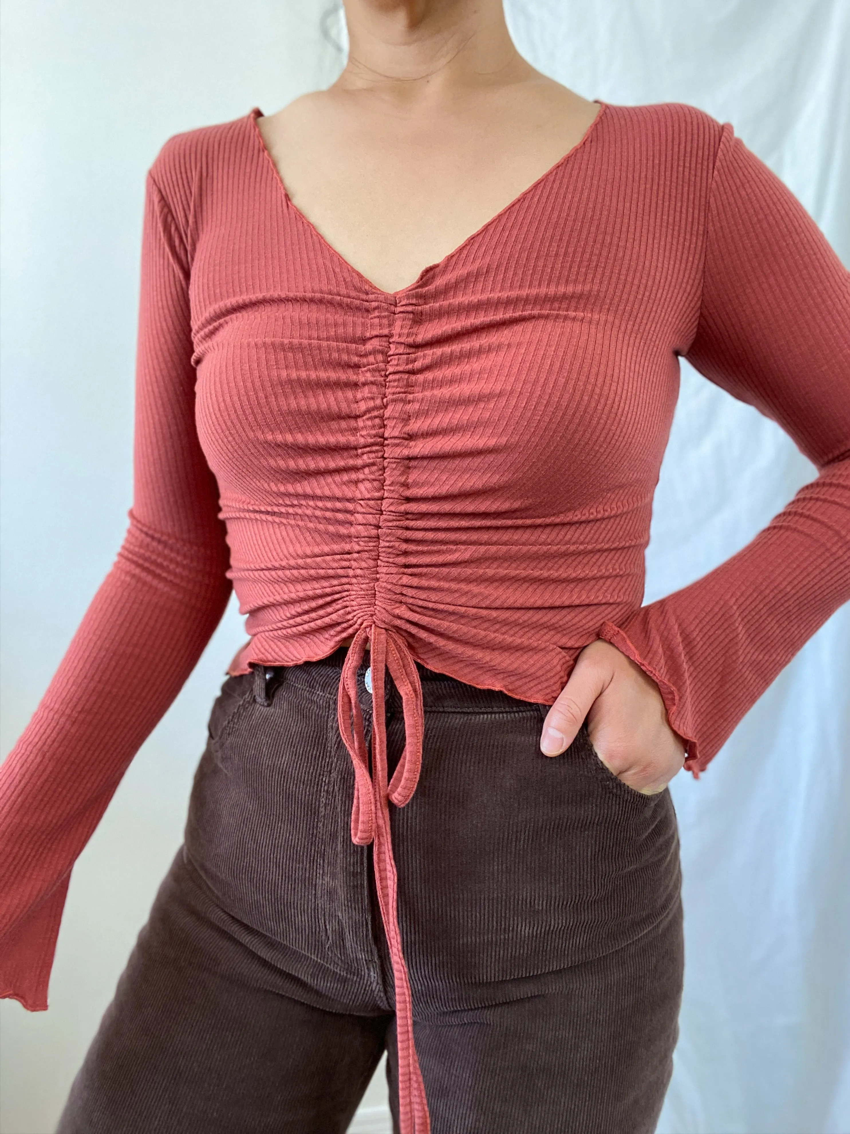 THE RUCHED SLIT SLEEVE TOP ~ MARSALA