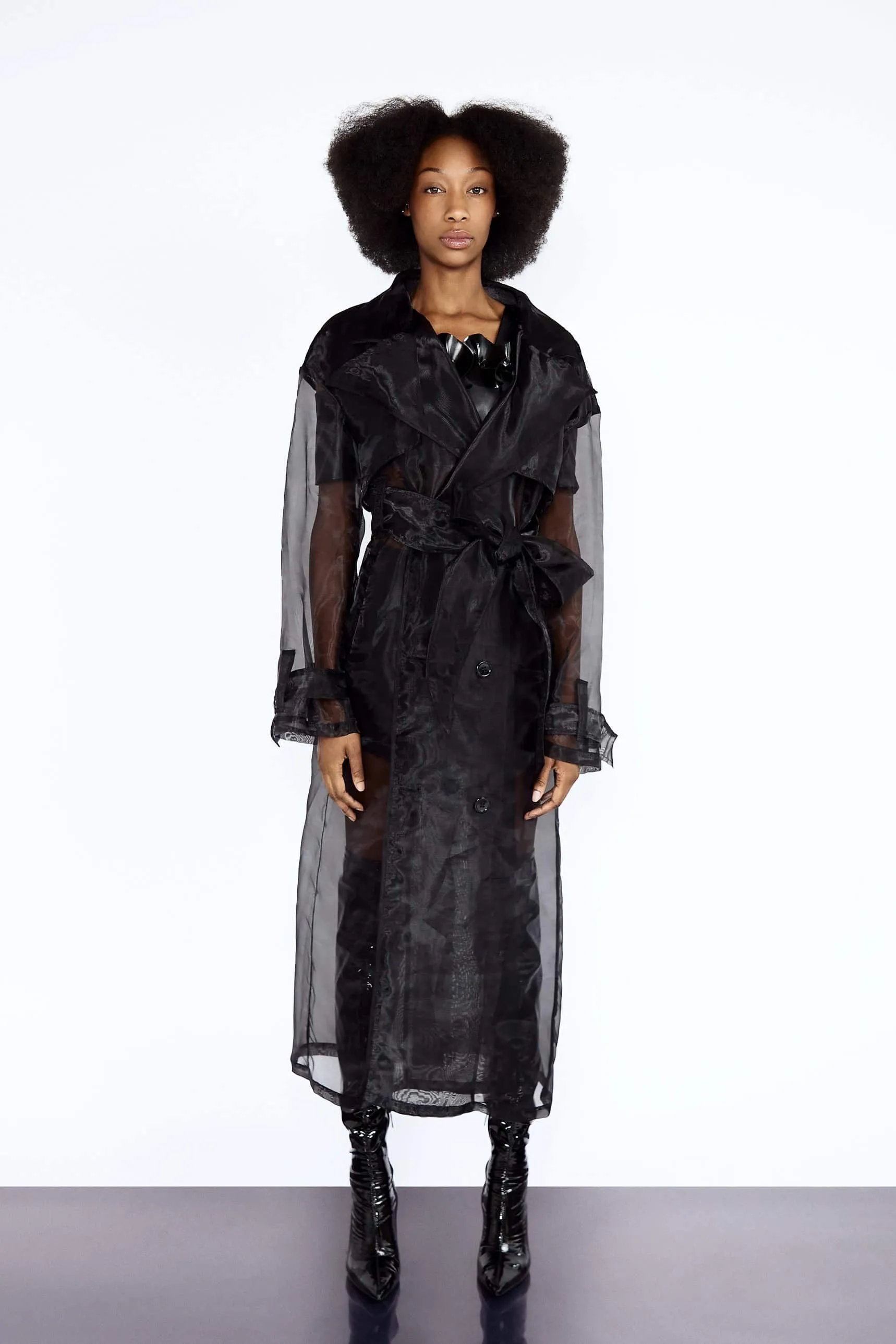 Trench Coat Raven Black In Organza