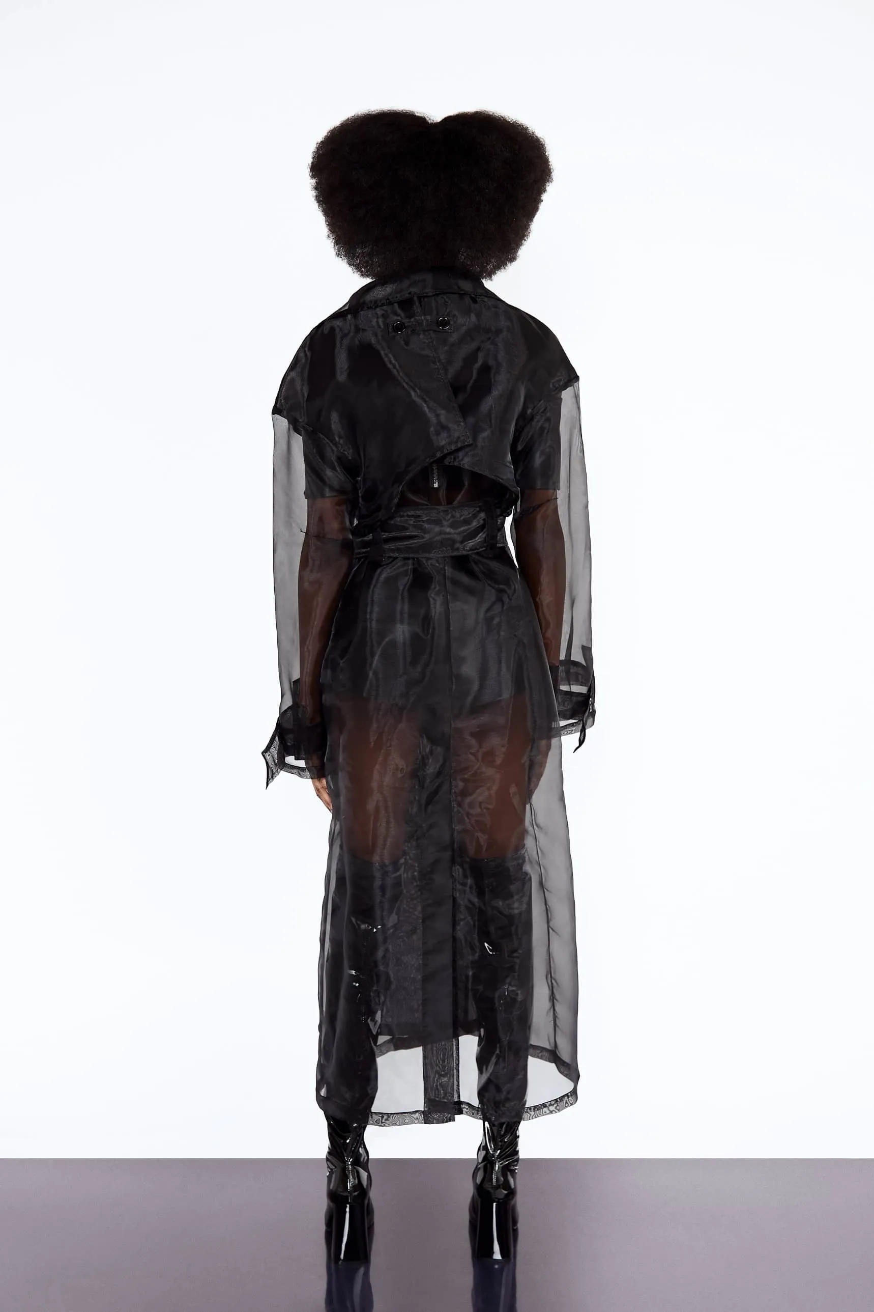 Trench Coat Raven Black In Organza