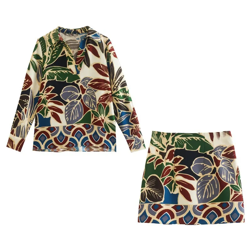 Tropical Print Top and Mini Skirt Set