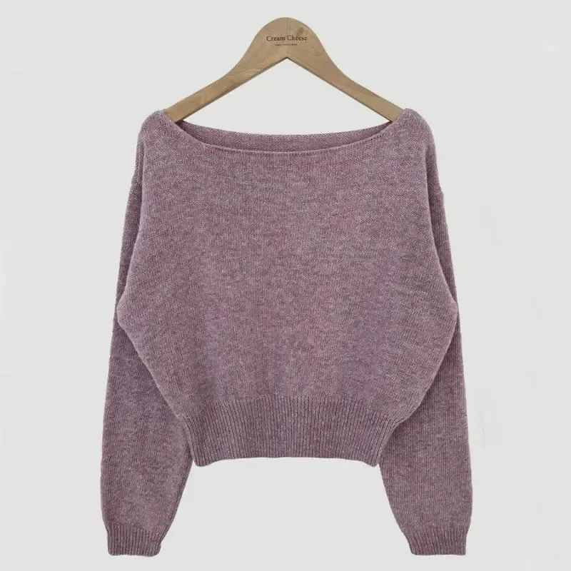 Waist-tight Hem Long Sleeve Pullover Short Sweater