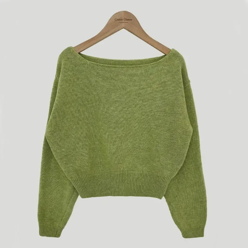 Waist-tight Hem Long Sleeve Pullover Short Sweater