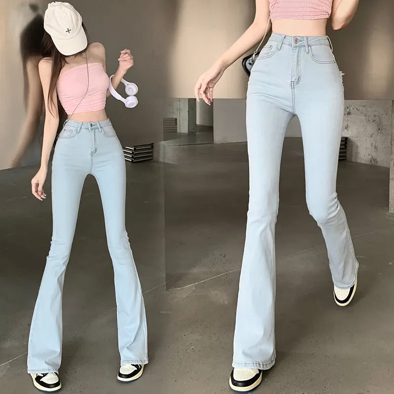 Wide Leg Pants Light Blue Love Heart Retro Denim Jeans